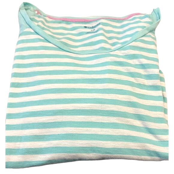 COLUMBIA 3/4 SLEEVE, PULL-OVER TOP, WOMENS, L, LIGHT GREEN & WHITE STRIPES - Picture 7 of 11
